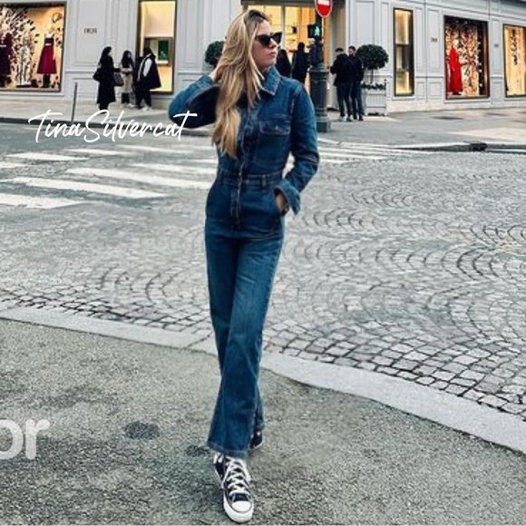 BLOGGER'S FAVE! Zara Front Pocket Denim Jumpsuit Indigo NWT - Picture 5 of 16